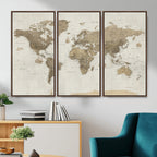 Detailed World Map Wall Art Canvas Print
