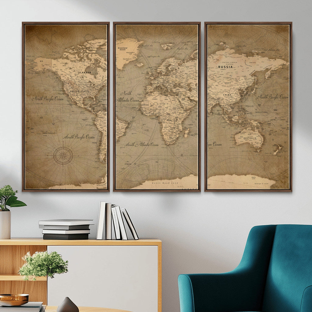 Dark World Map Canvas Print | Framed Travel Map Wall Art