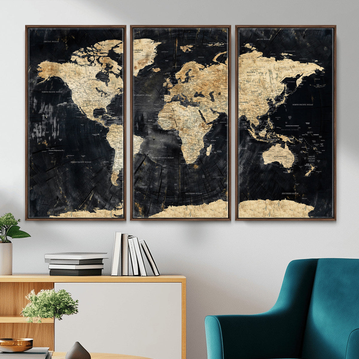 Framed Large World Map Wall Art Canvas Print for Living Room