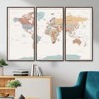 Pastel Colors World Map Wall Art Canvas Print