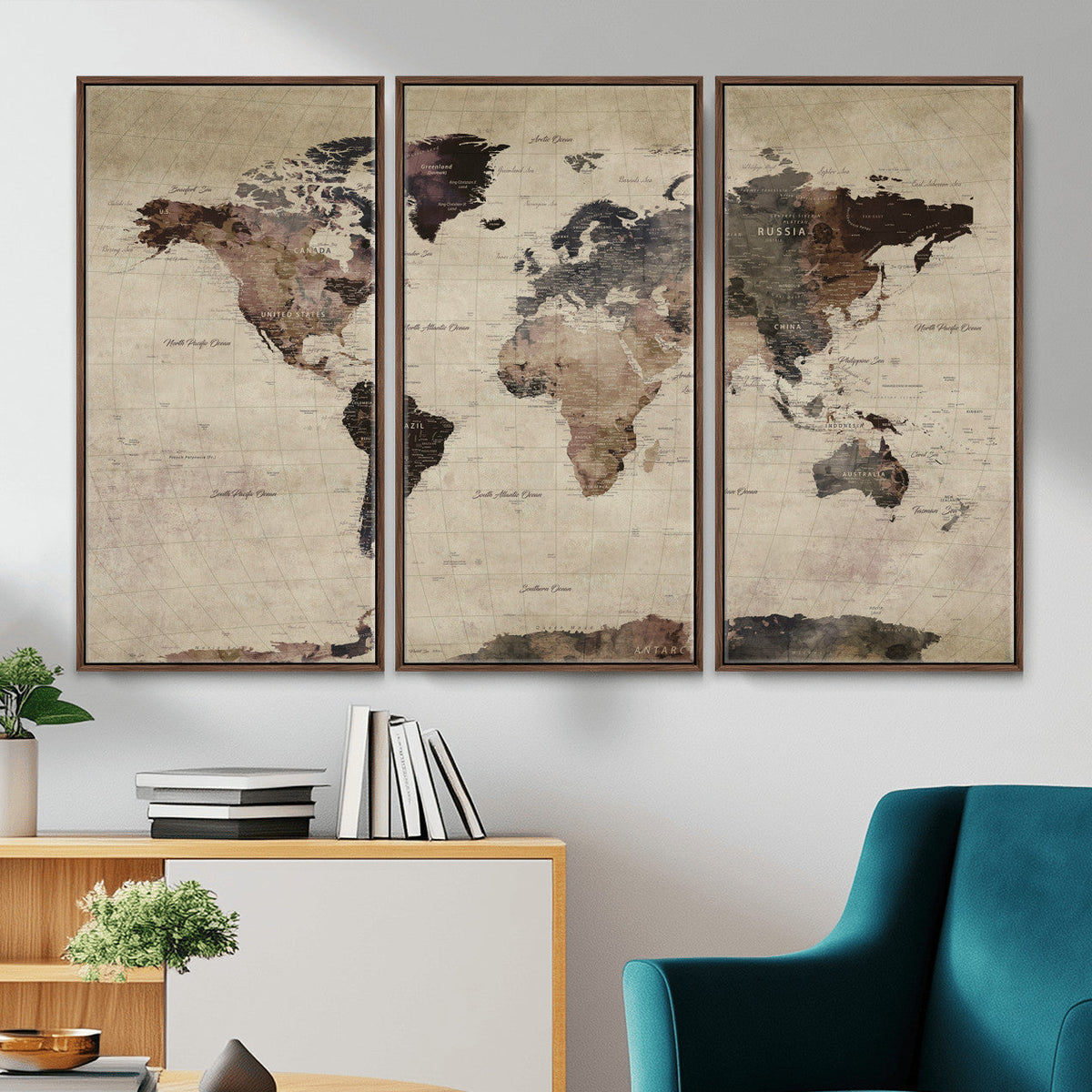 World Map Canvas Print, Detailed Map of the World, Adventure Gift for Couples and Anniversaries