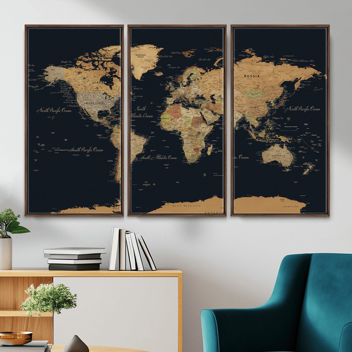 Vintage World Map Earth Globe Countries Oceans Continents
