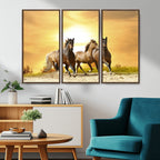 Wild Horses Wall Art Canvas Print, Framed Galloping Herd