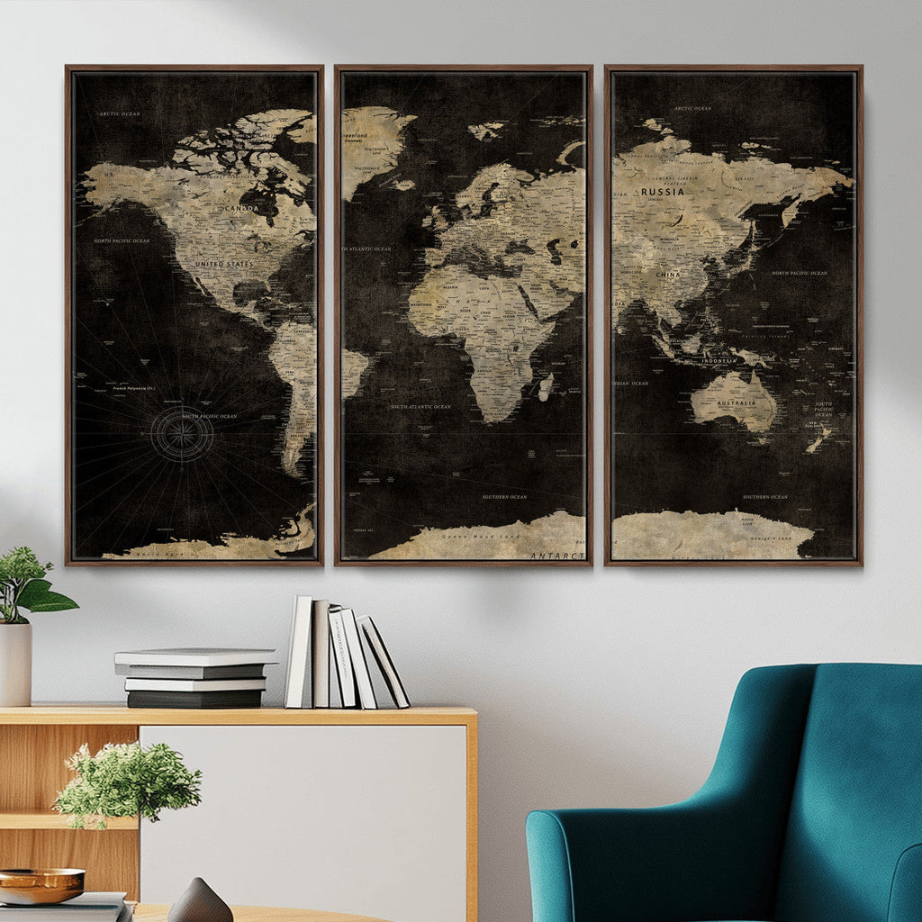 Push Pin World Map Canvas Wall Art Print, Interactive Travel Map