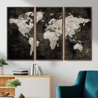 Vintage World Map Wall Art Canvas Print | Framed Large Map Wall Art