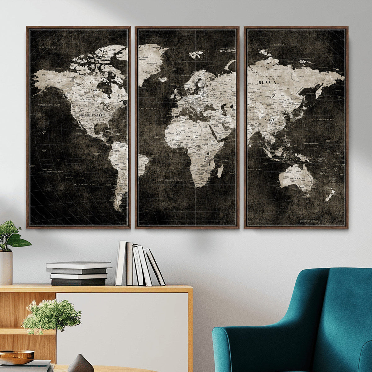 Vintage World Map Wall Art Canvas Print | Framed Large Map Wall Art