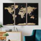 Beige World Map Canvas Wall Art Print, Minimal Black and Beige Map