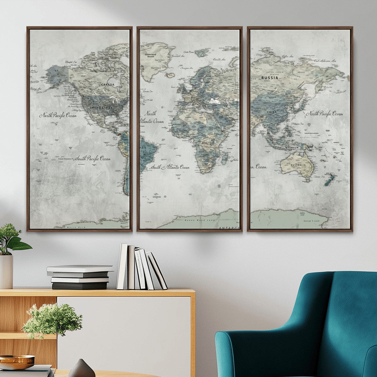 Neutral Vintage World Map Canvas Wall Art Print, Classic Map Artwork