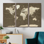 Vintage World Map Canvas Print | Framed Travel Map Wall Art for Couples