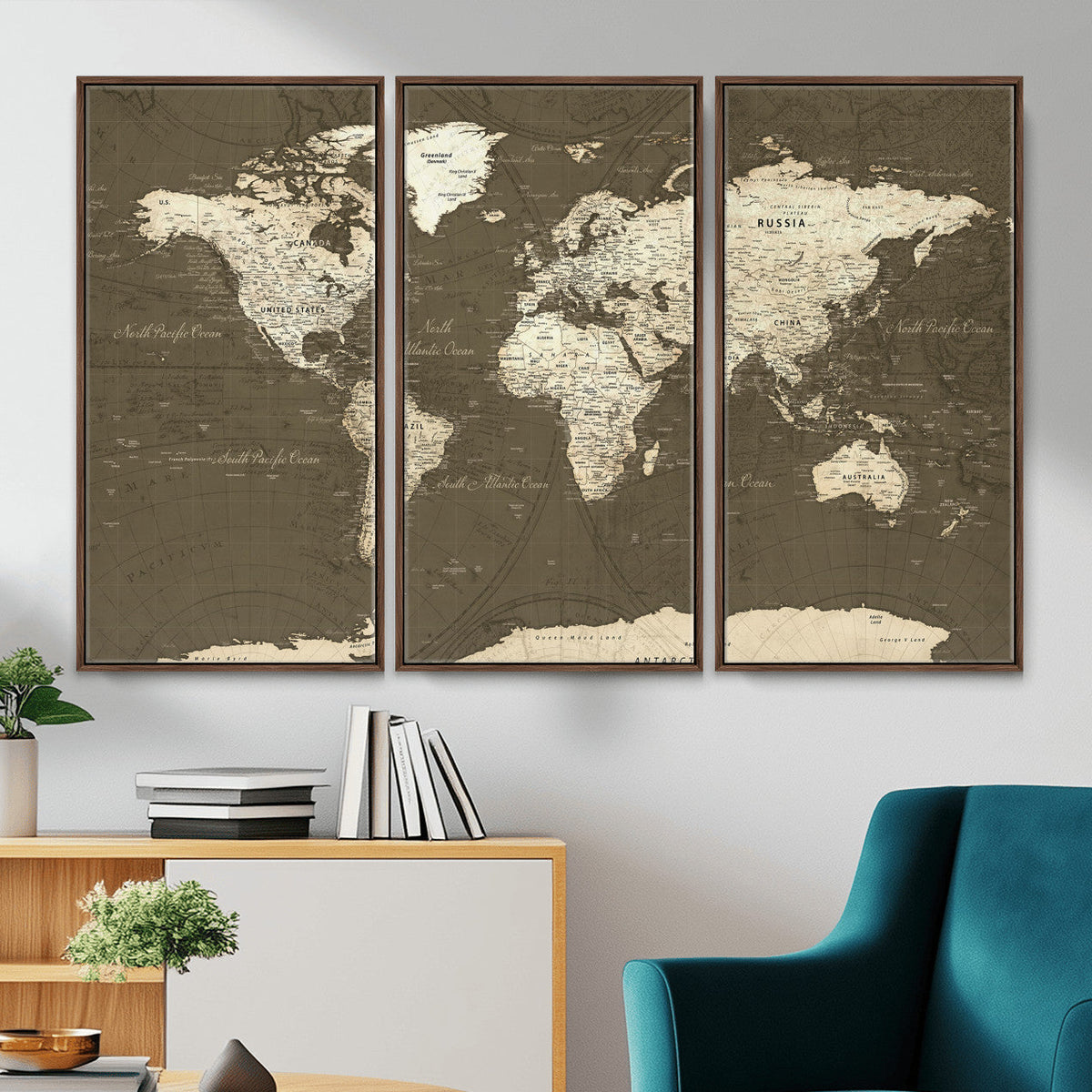 Vintage World Map Canvas Print | Framed Travel Map Wall Art for Couples