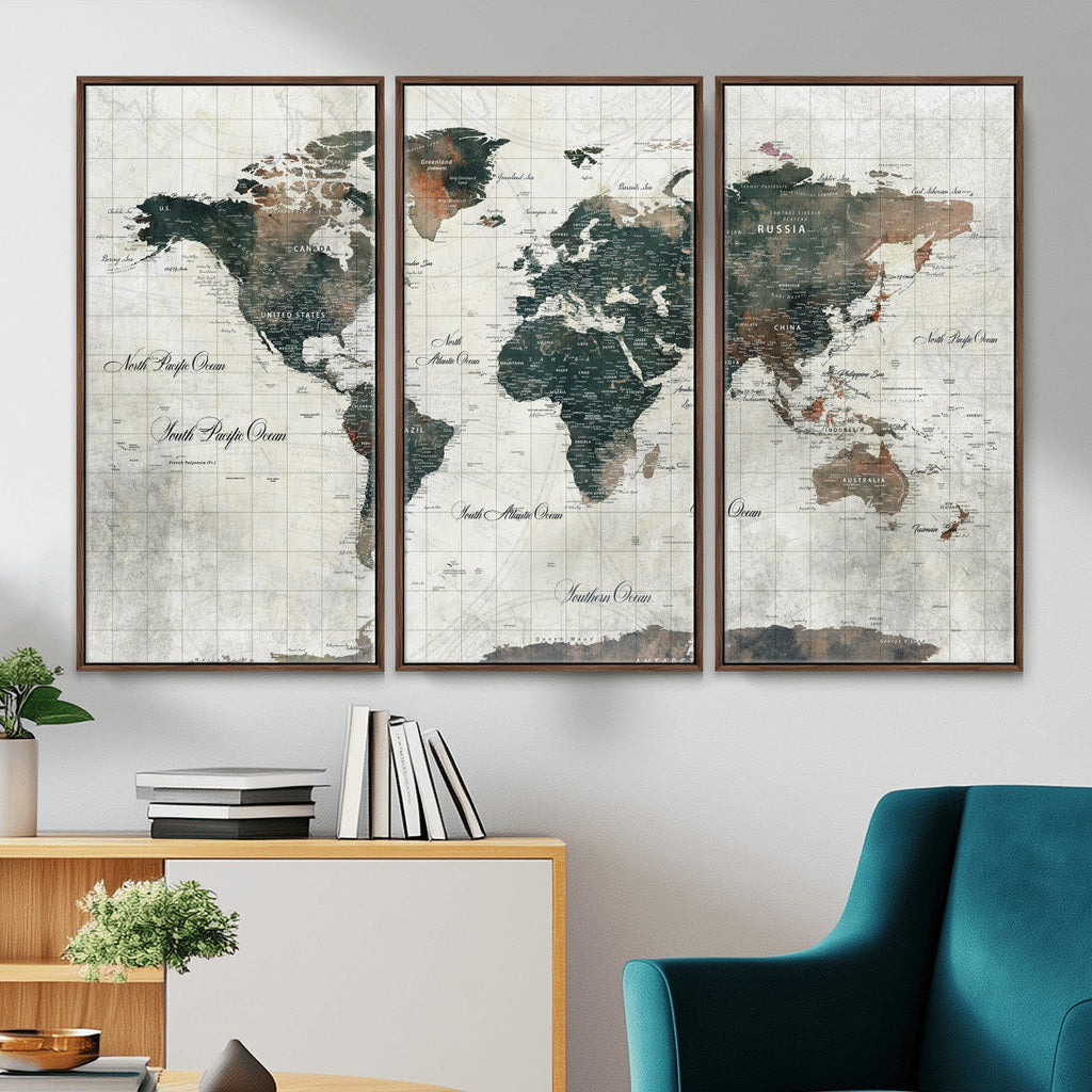 World Map Canvas Print | Framed Travel Map Wall Art for Couples