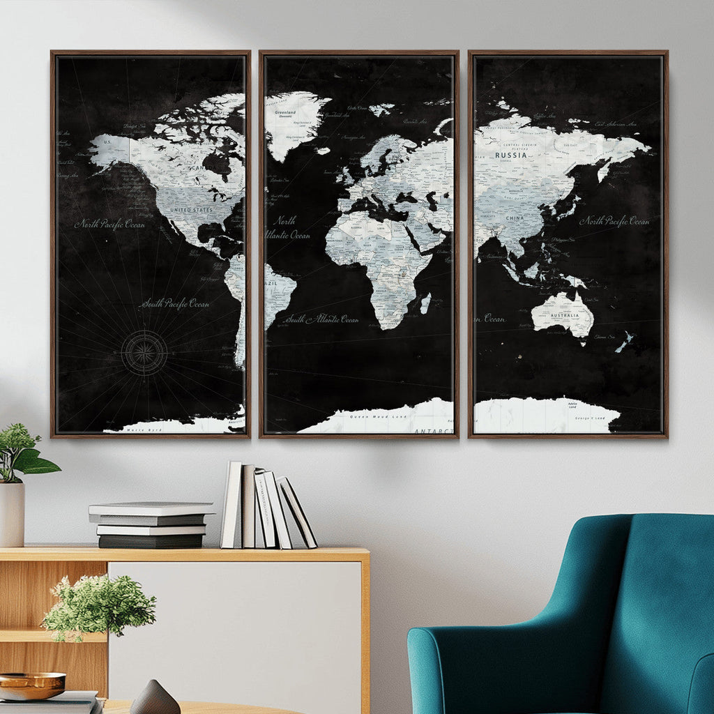 World Map Canvas Print | Framed Push Pin Wall Art, Color Splash Travel Map