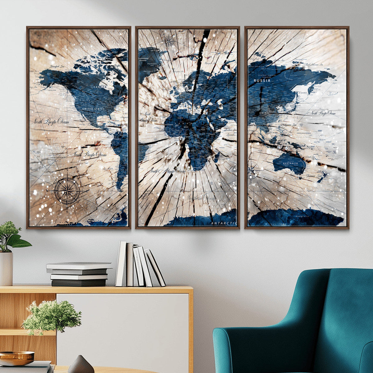Rustic World Map Canvas Print | Framed Wall Art for Couples