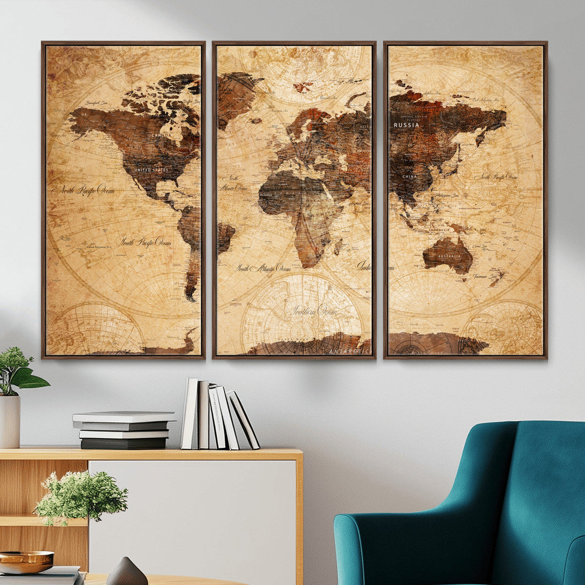 Modern Red and Gray World Map Canvas Print | Framed Wall Art