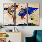 Watercolor World Map Canvas Print | Framed Wall Art for Couples
