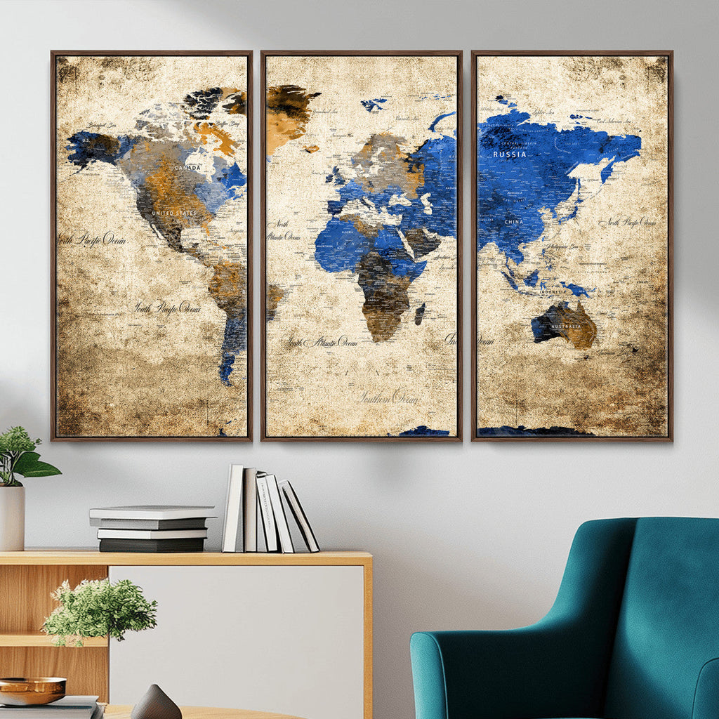 World Map Canvas Print | Colorful Abstract Travel Map, Framed Wall Art
