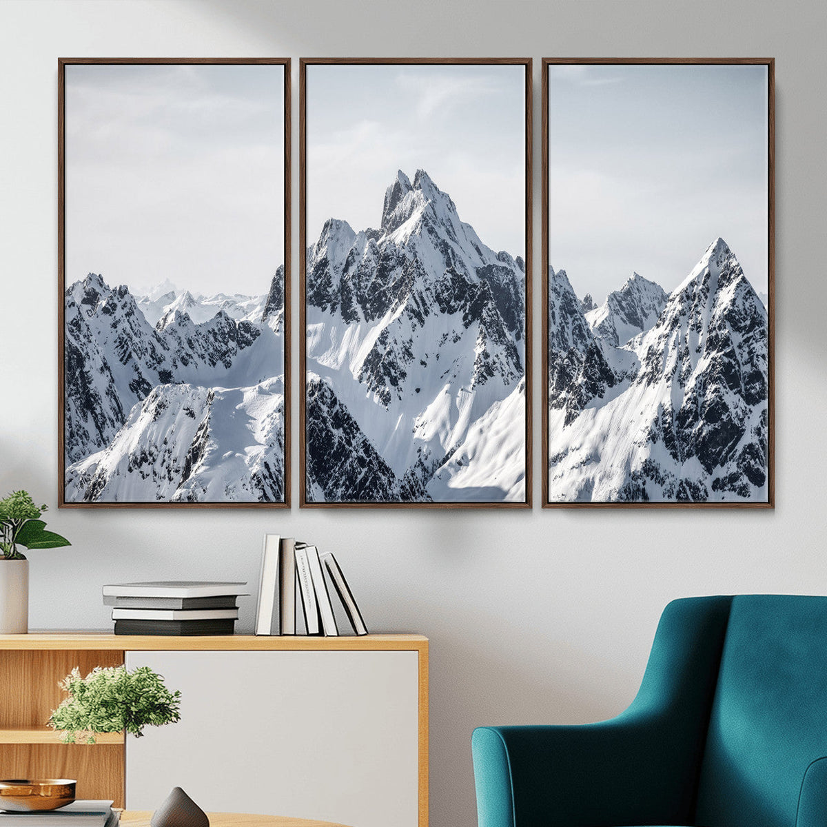 Snowy Mountain Range Canvas Print, Alpine Peaks Landscape Wall Art