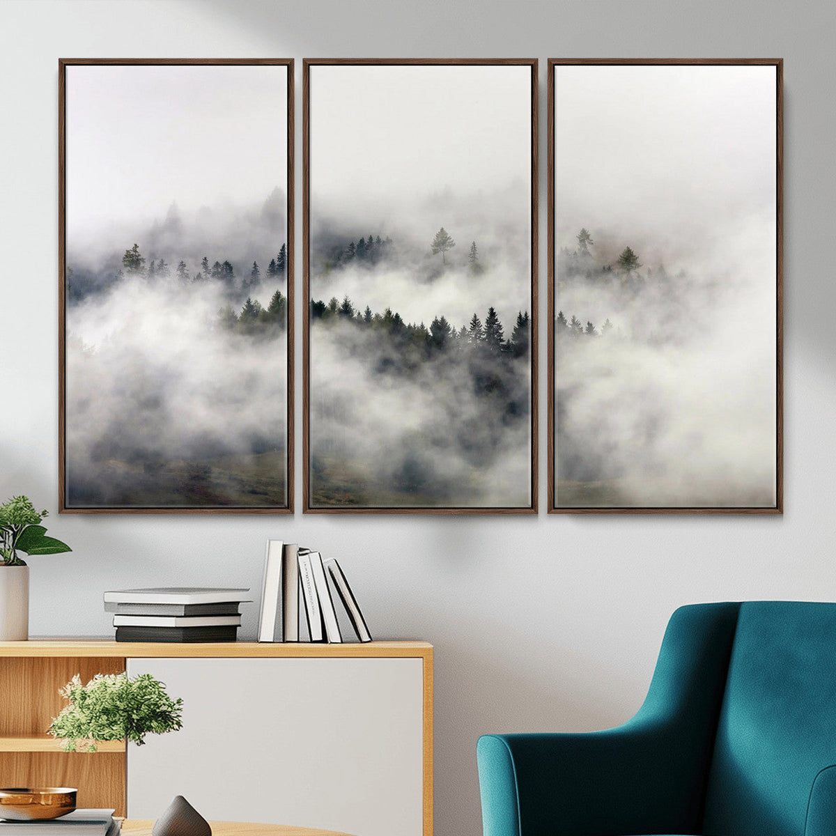 Foggy Forest Wall Art Canvas Print, Misty Pine Tree Landscape