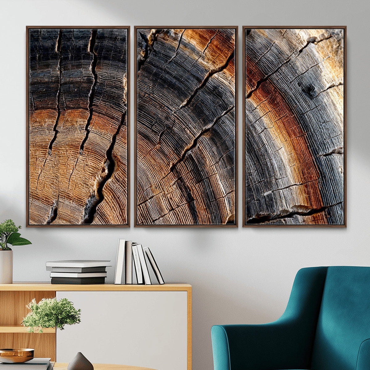 Abstract Tree Ring Wall Art Print, Natural Rustic Wood Grain Canvas