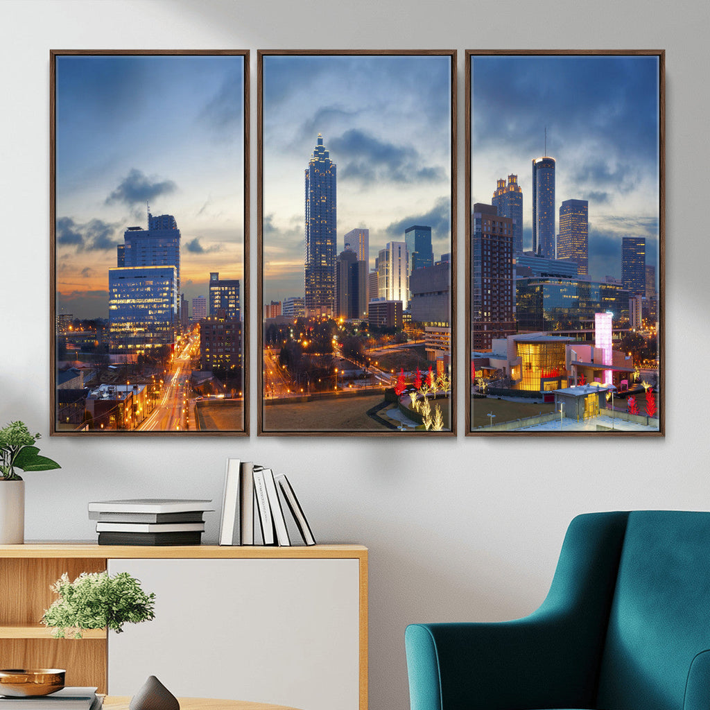 Atlanta Skyline Wall Art Canvas Print, Atlanta Downtown Night Cityscape