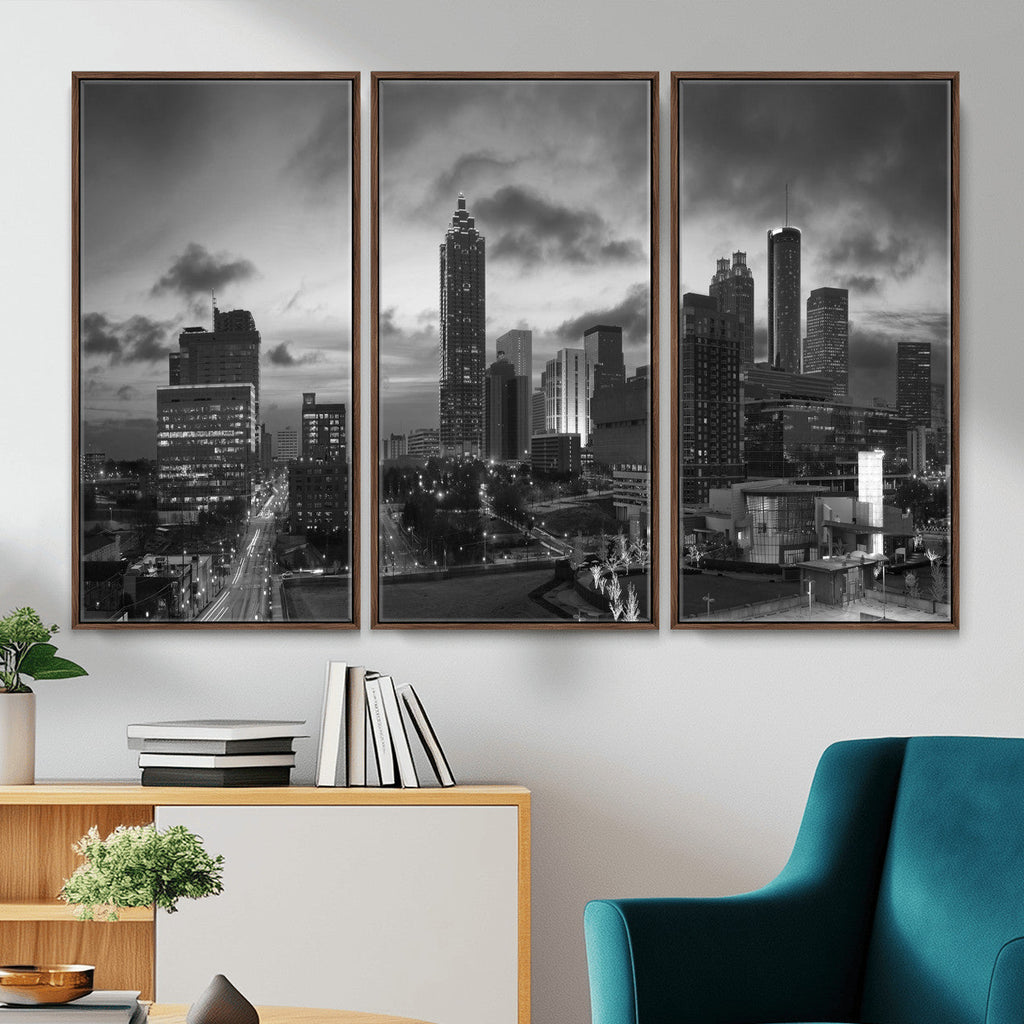 Atlanta Skyline Wall Art Canvas Print, Atlanta Downtown Night Cityscape