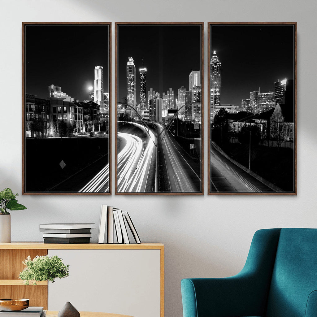 Atlanta Skyline Wall Art Canvas Print, Atlanta Downtown Night Cityscape