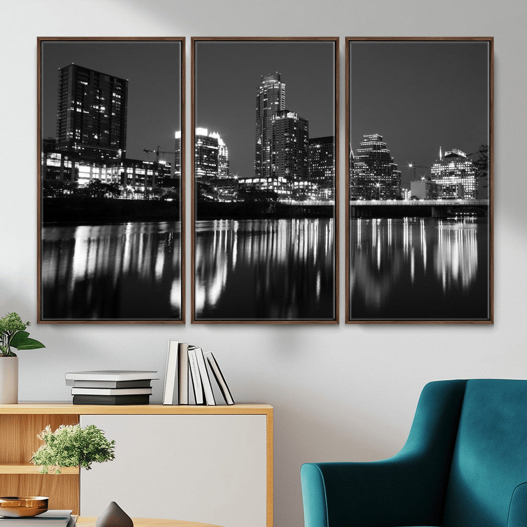 Austin Skyline Wall Art Canvas Print, Austin Downtown Night Cityscape
