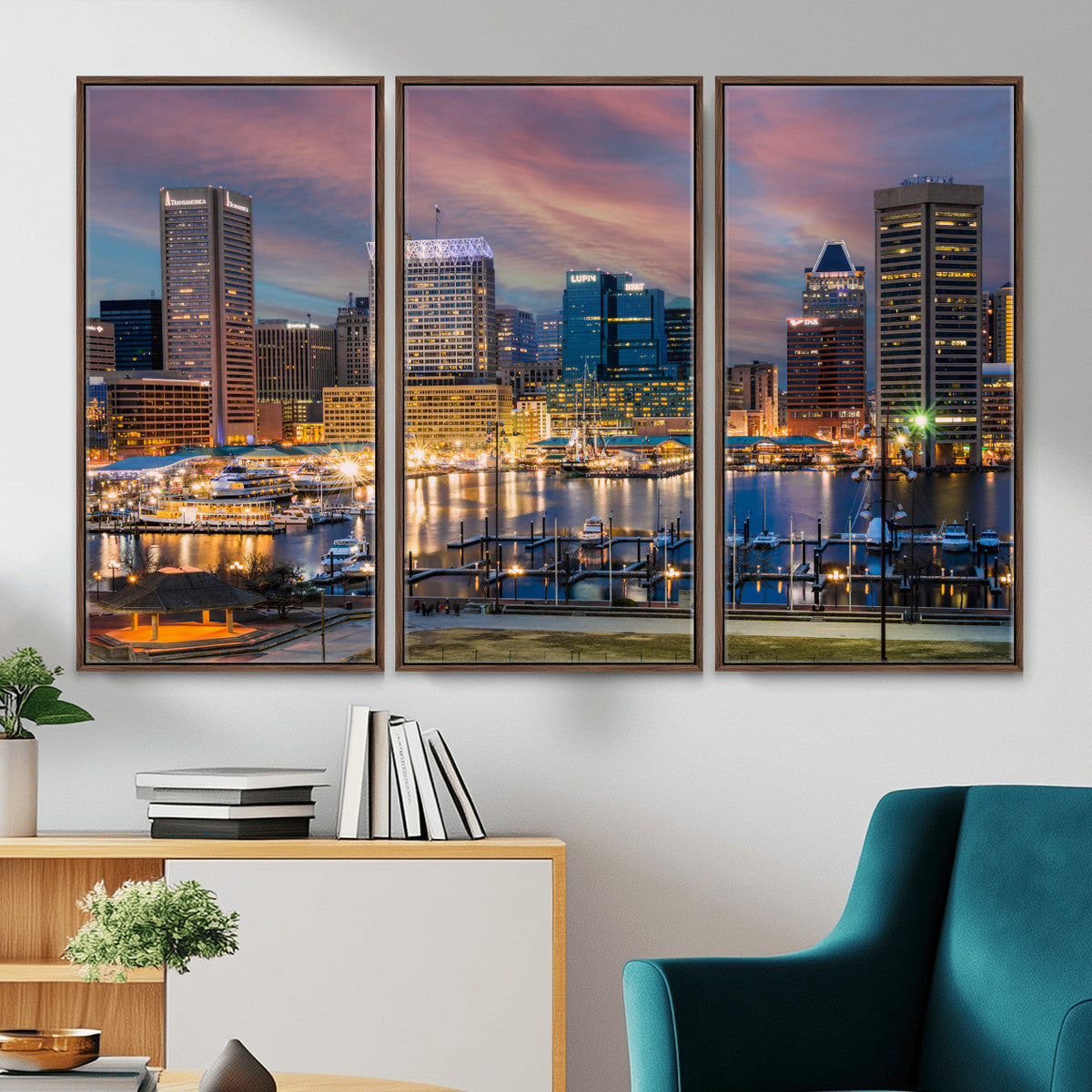 Baltimore Skyline Wall Art Canvas Print, Baltimore Downtown Night Cityscape