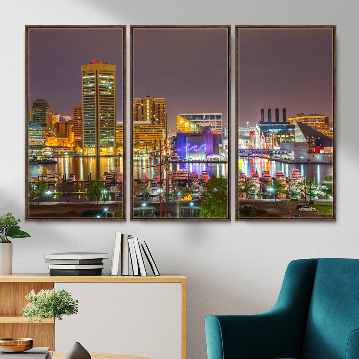 Baltimore Skyline Wall Art Canvas Print, Baltimore Downtown Night Cityscape