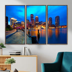Boston Wall Art Canvas Print, Boston City Downtown Night Cityscape