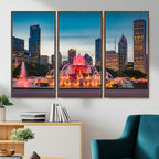 Chicago Wall Art Canvas Print - Chicago City Downtown Night Cityscape
