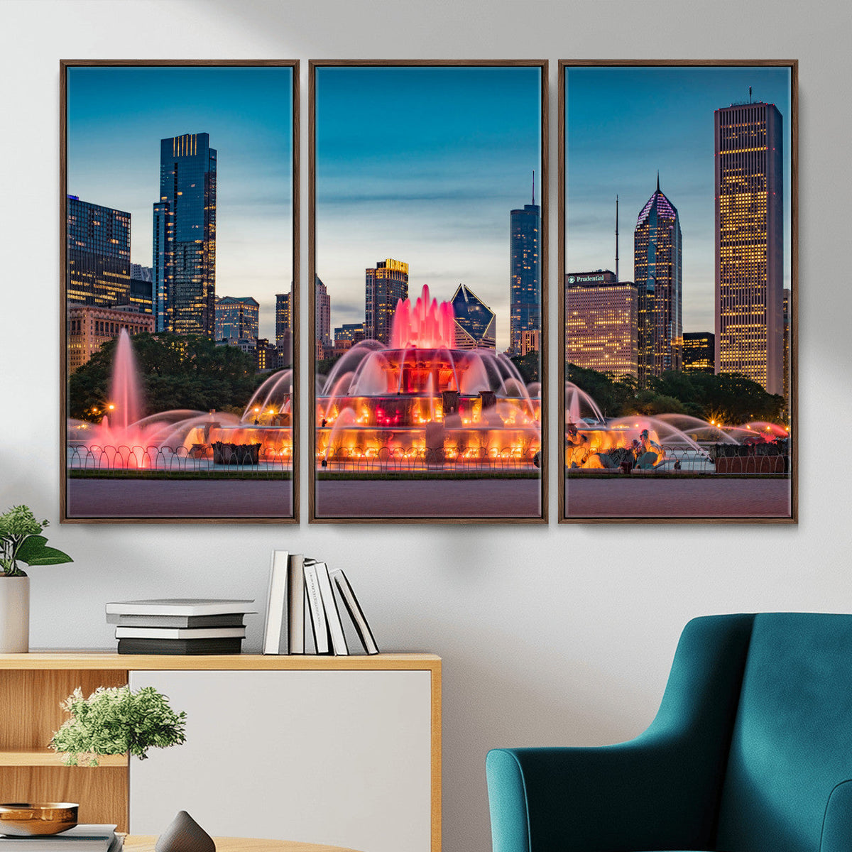 Chicago Wall Art Canvas Print - Chicago City Downtown Night Cityscape
