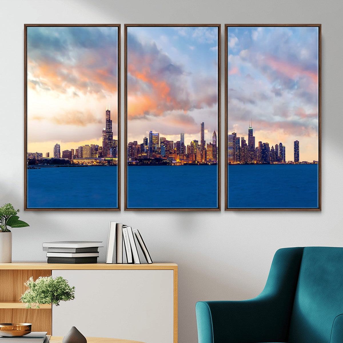 Chicago Wall Art Canvas Print - Chicago City Downtown Night Cityscape