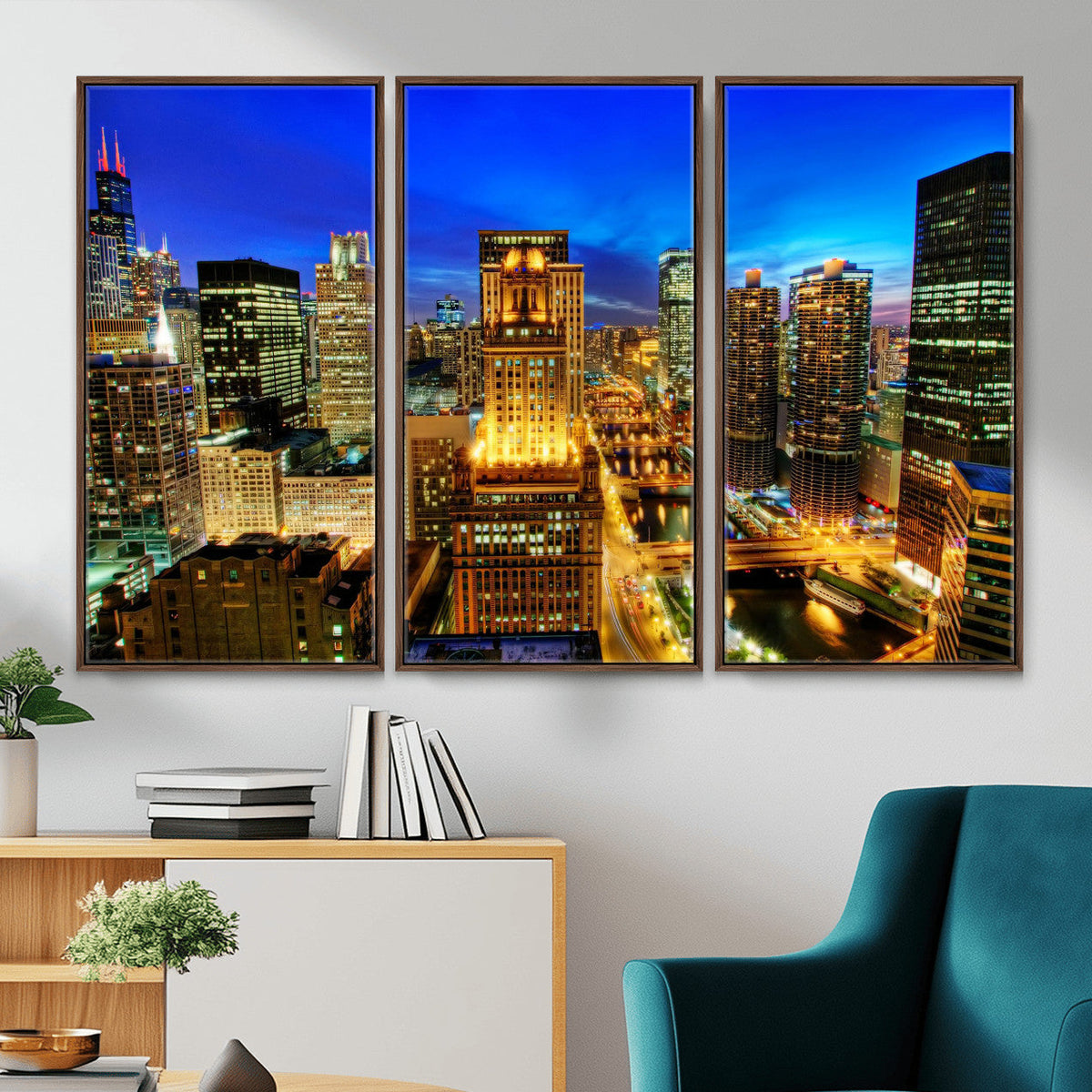 Chicago Wall Art Canvas Print - Chicago City Downtown Night Cityscape