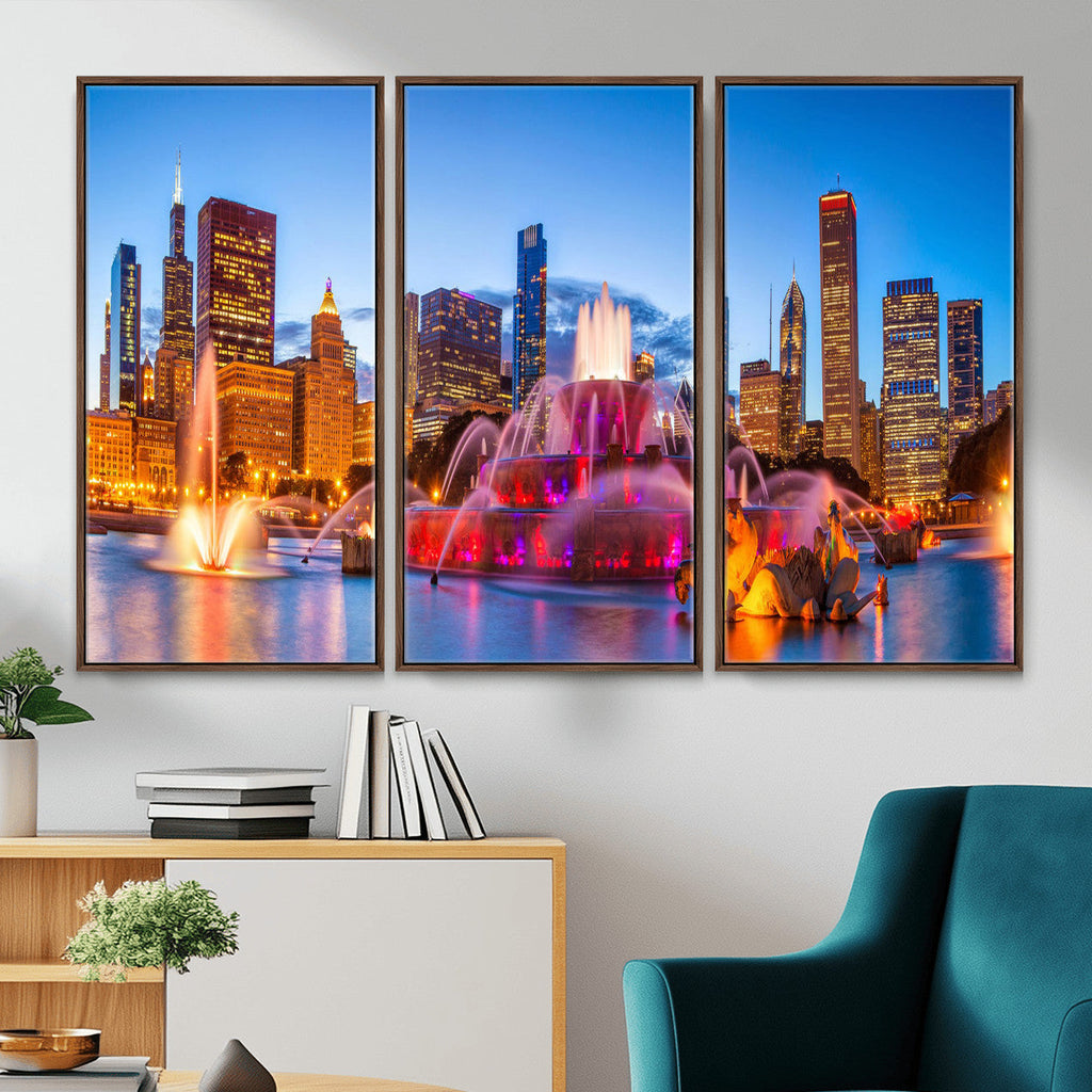 Chicago Wall Art Canvas Print, Chicago City Downtown Night Cityscape