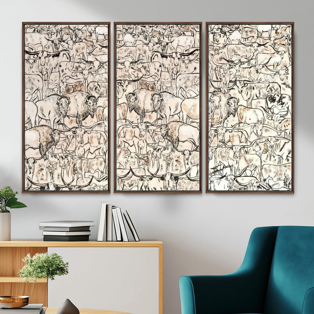 Abstract Bison Wall Art Canvas Print, Abstract Animal Art for Cabin Decor