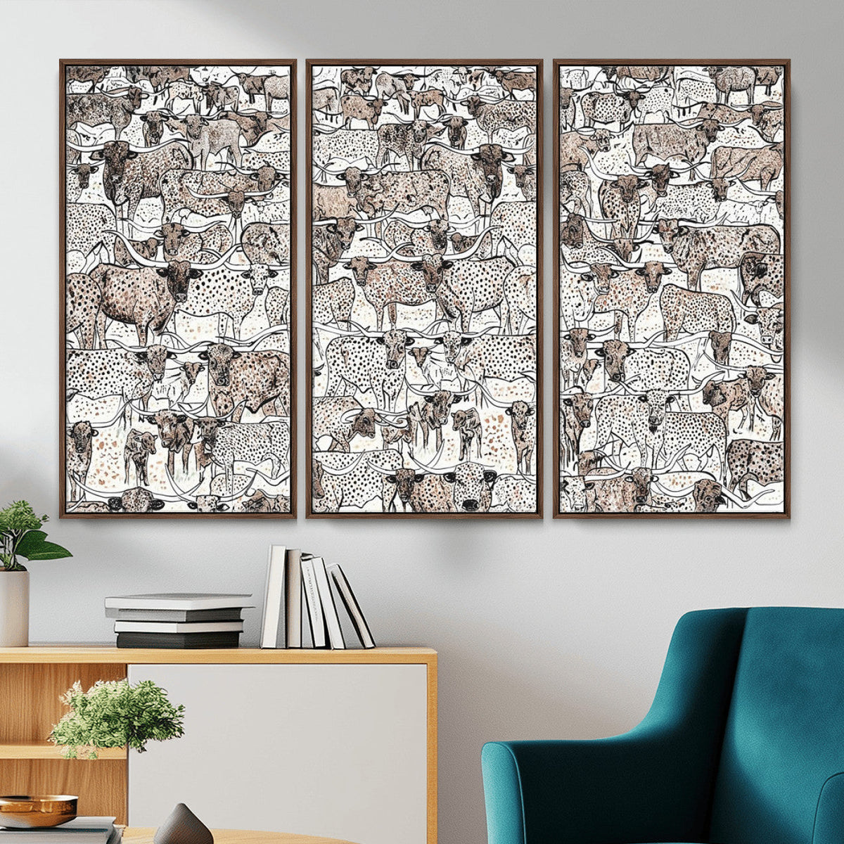 Abstract Texas Cow Wall Art Canvas Print, Farm Longhorn Art for Cabin Decor