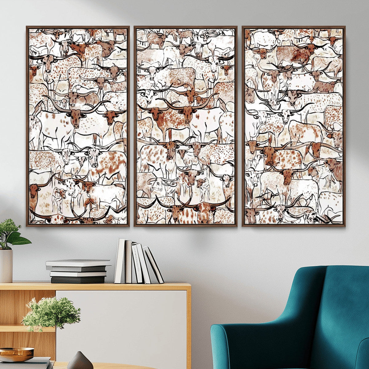 Abstract Longhorn Herd Wall Art Canvas Print