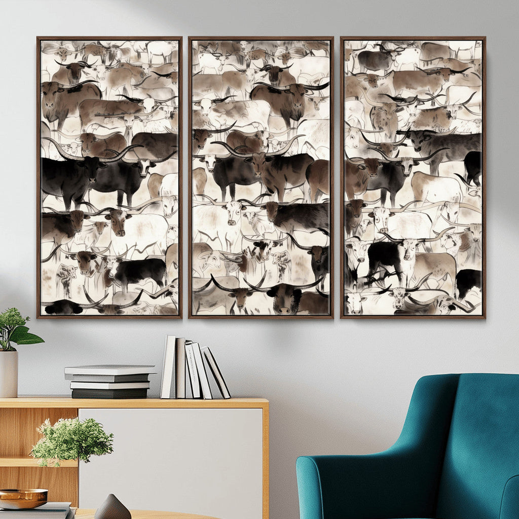 Abstract Texas Longhorn Print, Longhorn Herd Print