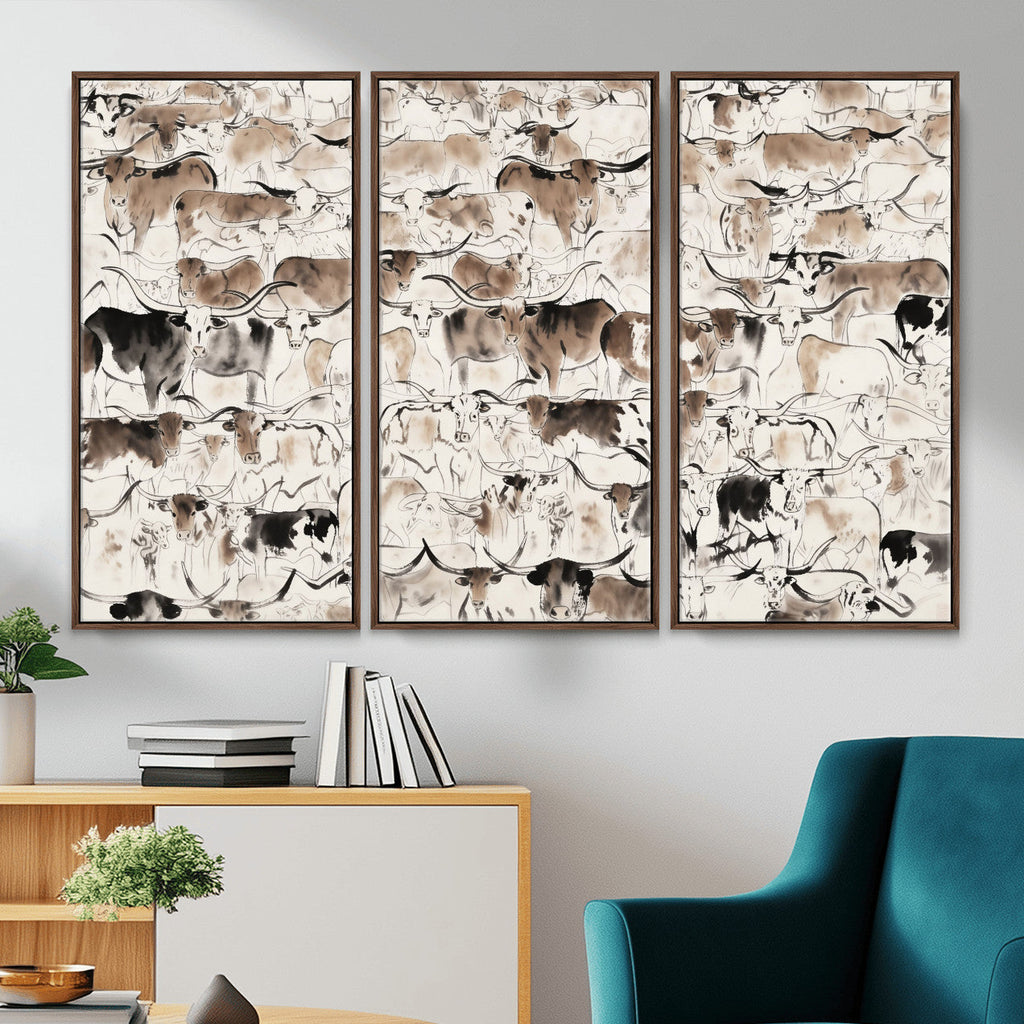 Abstract Texas Cow Canvas Print for Cabin and Western Home Decor