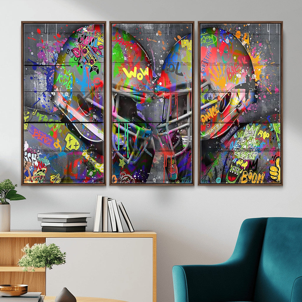 Graffiti Football Helmets Wall Art Canvas Print, Urban Street Art