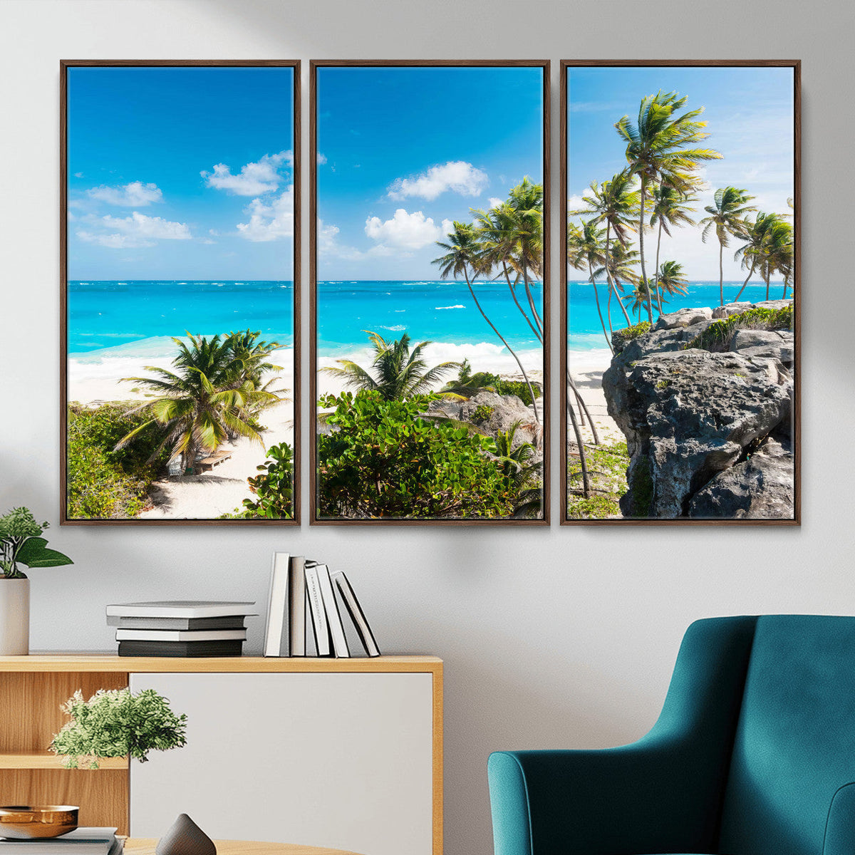 Tropical Beach Wall Art Canvas Print, Palm Tree Ocean Landscape Photography