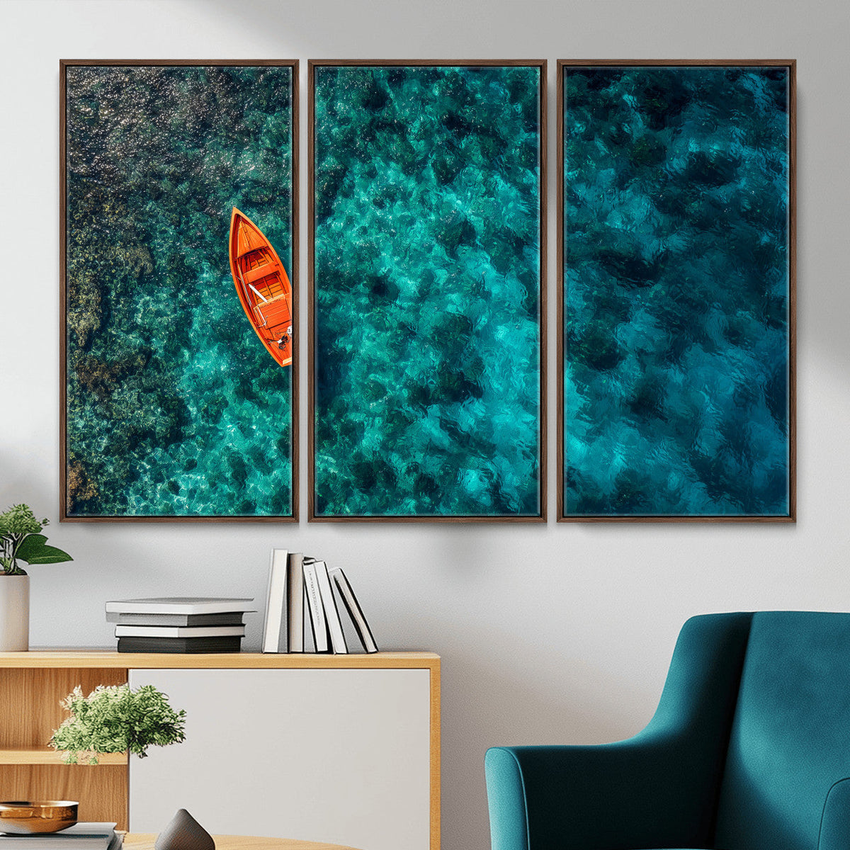 Turquoise Ocean Boat Wall Art Canvas Print