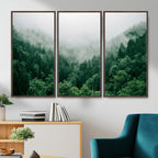 Misty Pine Forest Wall Art Canvas Print, Foggy Evergreen Landscape