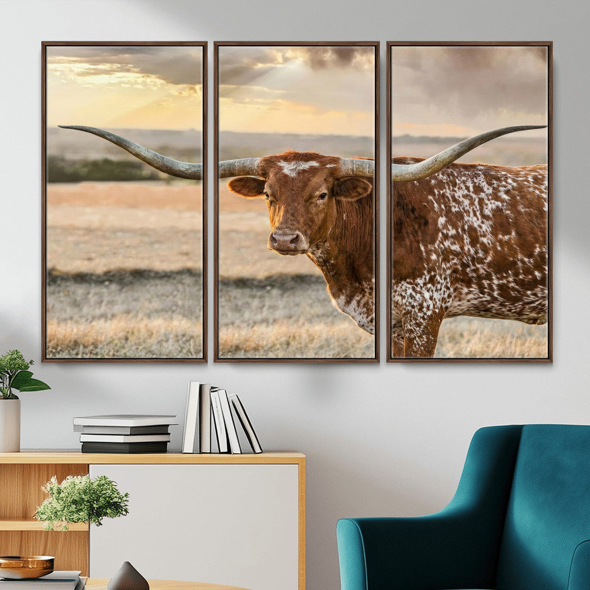 Texas Longhorn Wall Art Canvas Print, Western Ranch Bull Photography