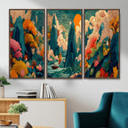 Colorful Japanese Landscape Print: Maximalist Panoramic Wall Art
