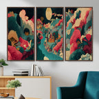 Colorful Japanese Landscape Print: Maximalist Panoramic Wall Art