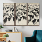 Longhorn Cattle Canvas Wall Art, Black White Stampede Ink