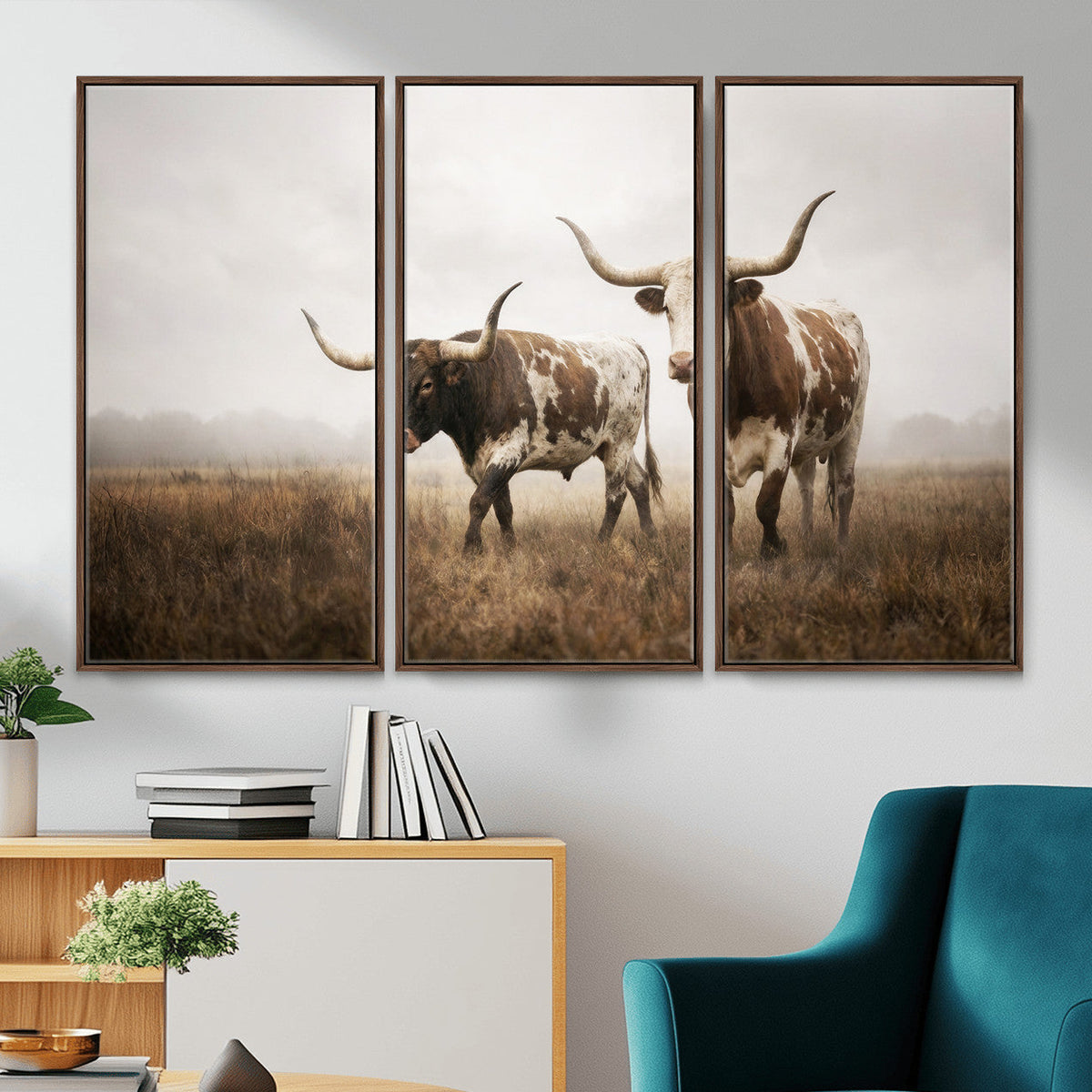 Texas Longhorn Canvas Wall Art Western Bull Desert, Rustic Farmhouse Wall Decor