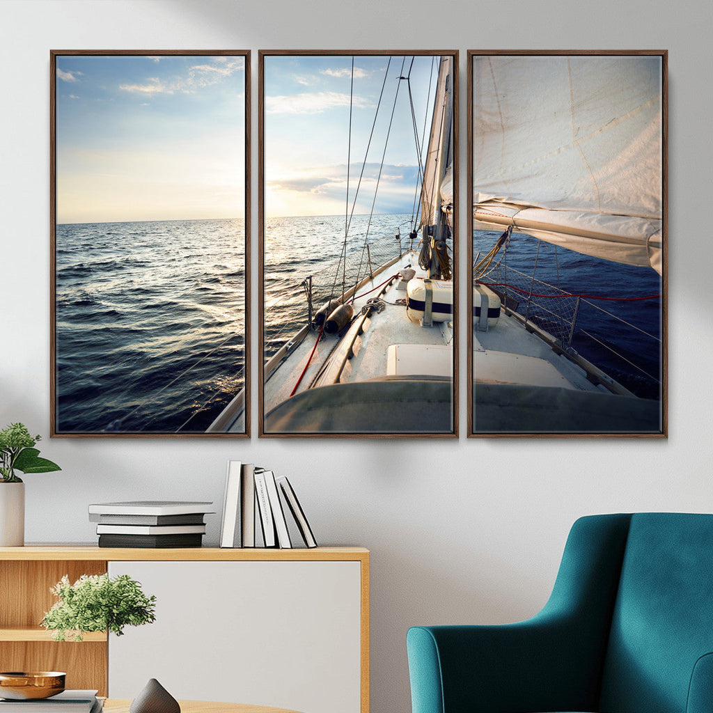 Sailboat Wall Art Canvas Print, Ocean Sunset Sailing Framed Artwork